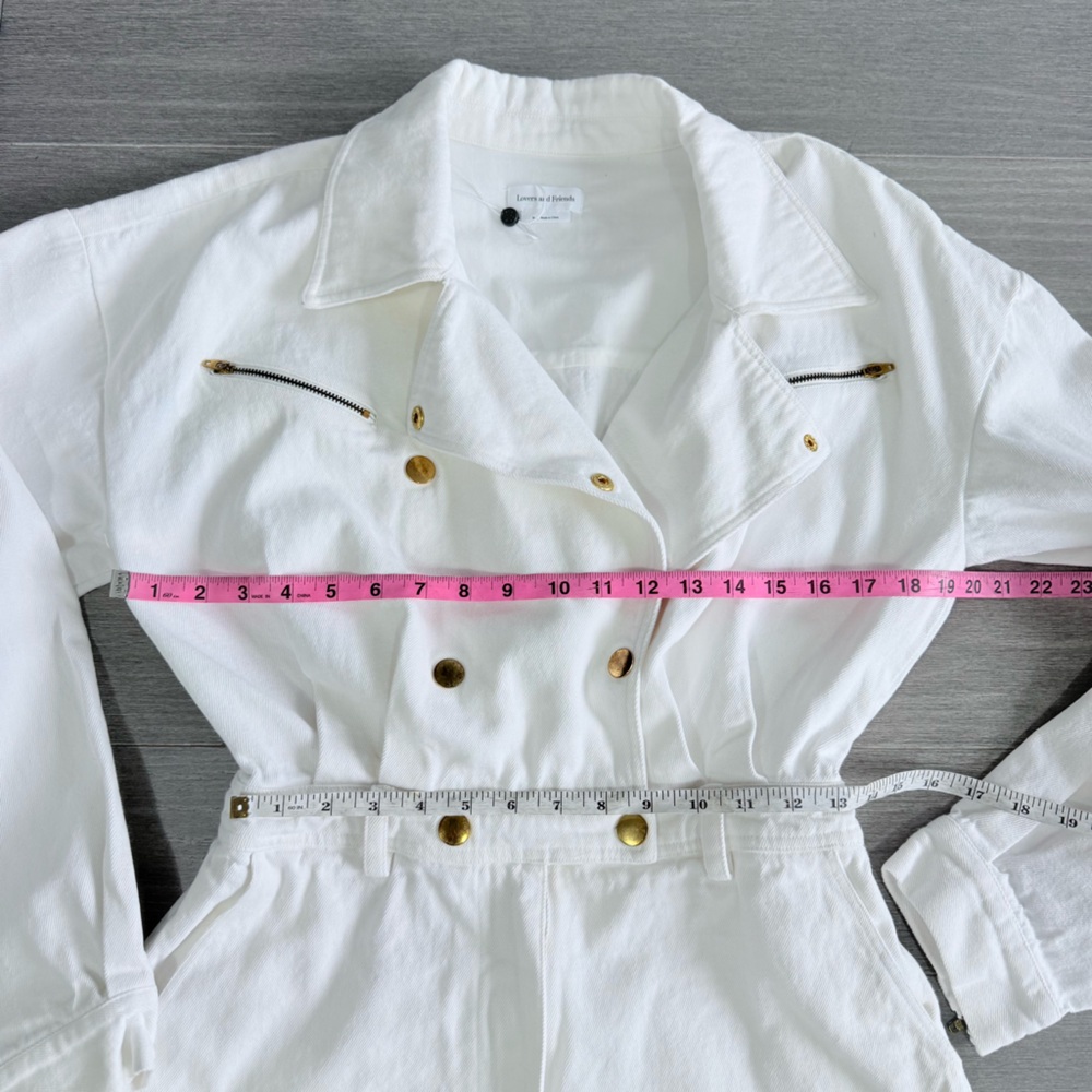 Lovers + Friends FRANKIE ROMPER M Bone White Denim Playsuit with Gold Accents - Picture 14 of 16